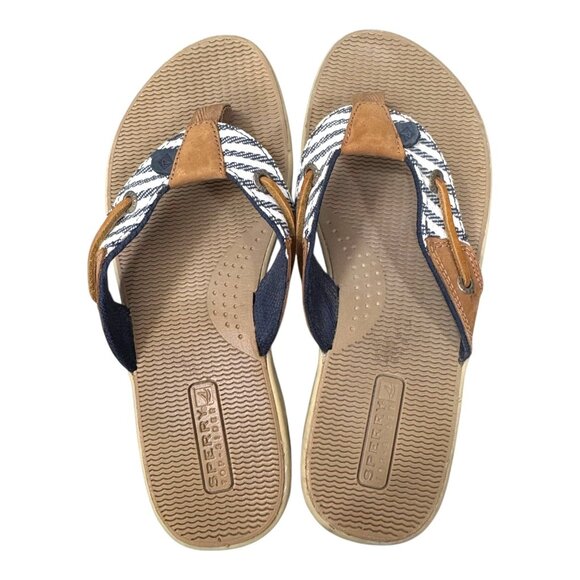 Sperry Seafish Mariner Top Sider Leather Flip Flops Nautical Striped Sandals 6.5 - Picture 3 of 7